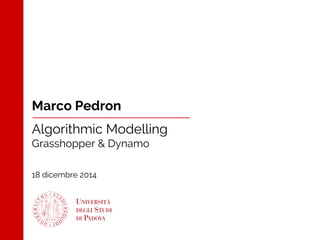 Algorithmic Modelling
Grasshopper & Dynamo
Marco Pedron
18 dicembre 2014
 