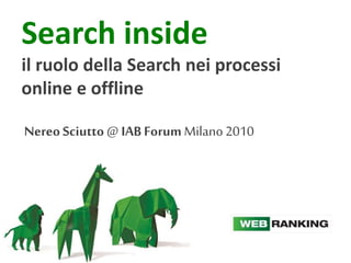 Search inside
il ruolo della Search nei processi
online e offline
Nereo Sciutto@ IAB ForumMilano2010
 