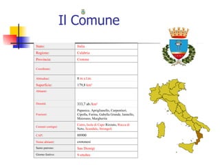 Il Comune 9 ottobre   Giorno festivo: San Dionigi   Santo patrono: crotonesi  Nome abitanti : 88900 CAP : Cutro ,  Isola di Capo  Rizzuto ,  Rocca di  Neto ,  Scandale ,  Strongoli Comuni contigui : Papanice, Apriglianello, Carpentieri, Cipolla, Farina, Gabella Grande, Iannello, Maiorano, Margherita  Frazioni : 333,7 ab./ km² Densità : Abitanti : 179,8  km² Superficie : 8  m s.l.m. Altitudine : Coordinate : Crotone Provincia : Calabria Regione : Italia Stato : 