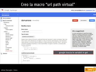 !
William Sbarzaglia - Intera
Creo la macro “url path virtual”
google traccia le variabili in get
 