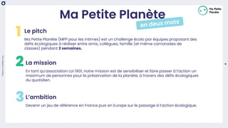 There
is
a
better
way
4
Le pitch
Ma Petite Planète (MPP pour les intimes) est un challenge écolo par équipes proposant des...