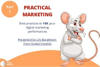 PRACTICAL
MARKETING
Part
1
Best practices to 10X your
digital marketing
performances
Presented by Lily Baratheon
From Digital Insights
 