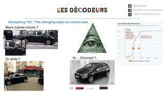 @Décodeurs
Facebook.com/lesdecodeurs
LeMonde.fr/LesDecodeurs
Conspiracy 101 : The changing color car mirror case
Black outside mirrors ?
Or white ? Or… Chromed ?
 