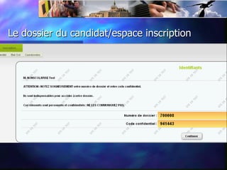 Le dossier du candidat/espace inscription
 
