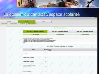 Le dossier du candidat/espace scolarité
 