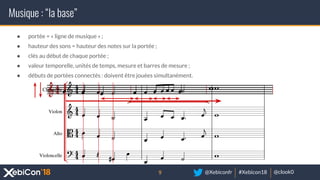 @Xebiconfr #Xebicon18 @clook0
Musique : “la base”
● portée = « ligne de musique » ;
● hauteur des sons = hauteur des notes...