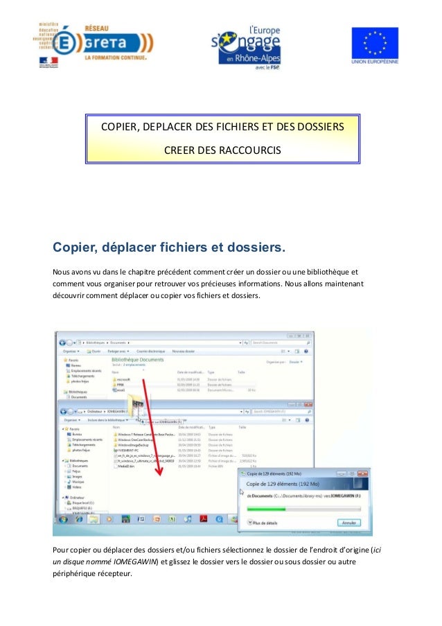 Copier deplacerdesfichiersetdesdossierscreerdesraccourcis