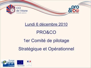 Lundi 6 décembre 2010

                                PRO&CO
                   1er Comité de pilotage
   Stratégique et Opérationnel


Fonds s oc ial européen
               europé
In t pou vot e aven
  vesit    r r        ir
 