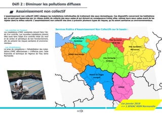 22/94
L’assainissement non collectif (ANC) désigne les installations individuelles de traitement des eaux domestiques. Ces dispositifs concernent les habitations
qui ne sont pas desservies par un réseau public de collecte des eaux usées et qui doivent en conséquence traiter elles-mêmes leurs eaux usées avant de les
rejeter dans le milieu naturel. L’assainissement non collectif vise donc à prévenir plusieurs types de risques, qu’ils soient sanitaires ou environnementaux.
Défi 2 : Diminuer les pollutions diffuses
Assainissement non collectif
Pôle Territorial
St Hilaire
SMAEP Baie Bocage
Pôle Territorial
Mortainais
Maison de l’Agglo
Louvigné
SENOM
Pôle Territorial
Val de Sée
Pôle Territorial
Avranches
- Les contrôles de l’existant
Les installations d'ANC existantes doivent faire l’ob-
jet d’un contrôle. Les nouvelles installations doivent
elles aussi faire l'objet d'un contrôle initial (du neuf
et de vente) et périodique de bon fonctionnement,
afin de prévenir les risques sanitaires et environne-
mentaux.
- Les réhabilitations
La prise de compétence « Réhabilitation des instal-
lations d'ANC défectueuses » s’effectue avec l'aide
financière et technique de l'Agence de l'Eau Seine
Normandie.
Services Publics d’Assainissement Non Collectifs sur le bassin :
1er janvier 2019
=> 1 SPANC MSM Normandie
 
