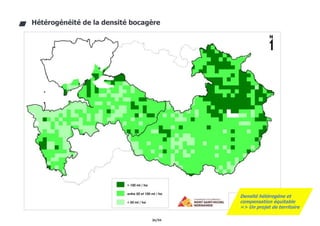 36/94
Hétérogénéité de la densité bocagère
Densité hétérogène et
compensation équitable
=> Un projet de territoire
 