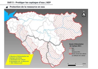 46/94
Défi 5 : Protéger les captages d’eau /AEP
Protection de la ressource en eau
3 Bassins d’Alimentation de
Captage sensibles
1 Animation sur l’Airon
0 Animation sur le Beuvron
+ BAC Sélune aval
 