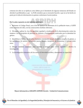 ASPIDH, Compilación de Casos presentado a la Fiscalía General 2013 