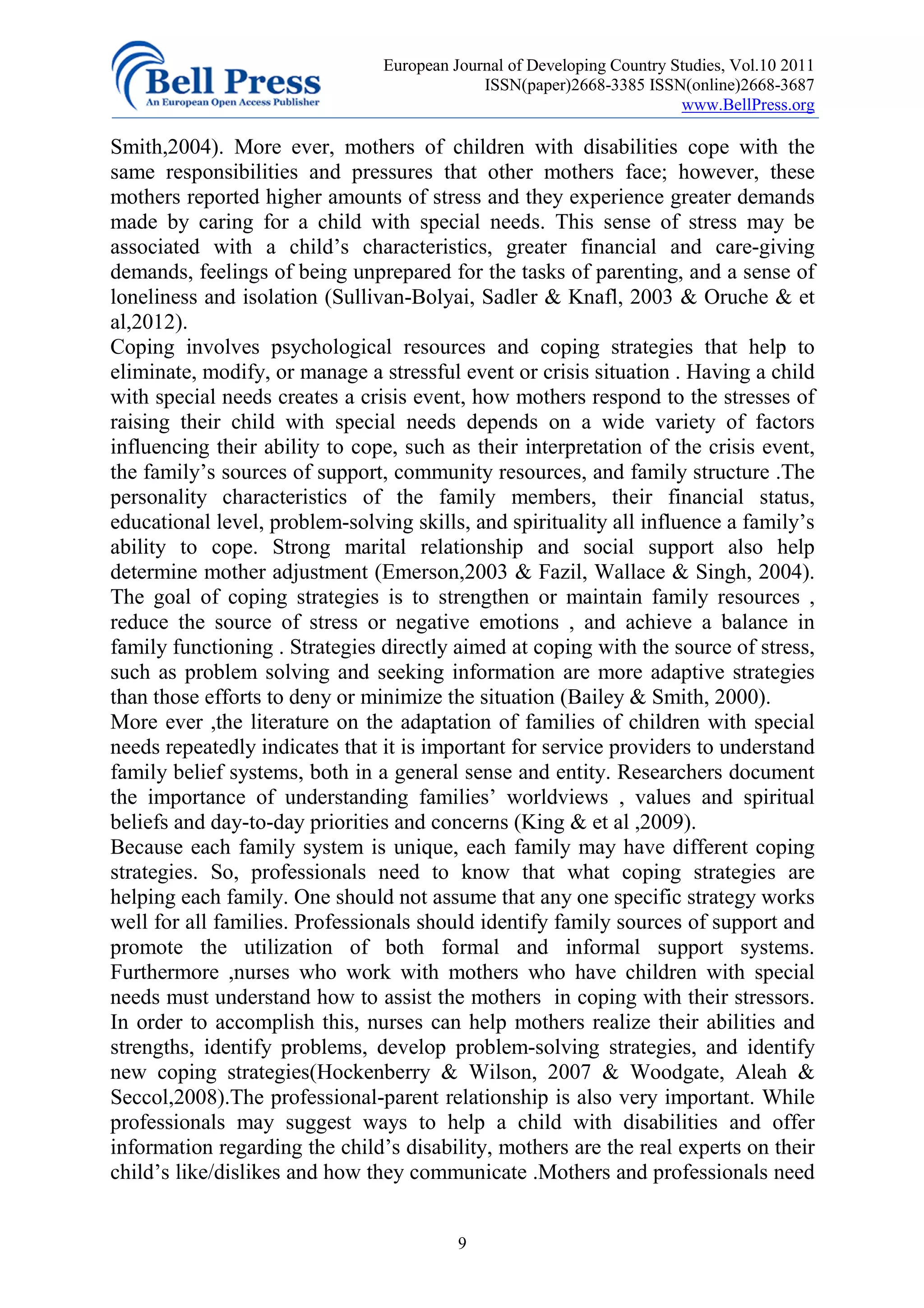 Coping strategies of mothers having children with special needs | PDF