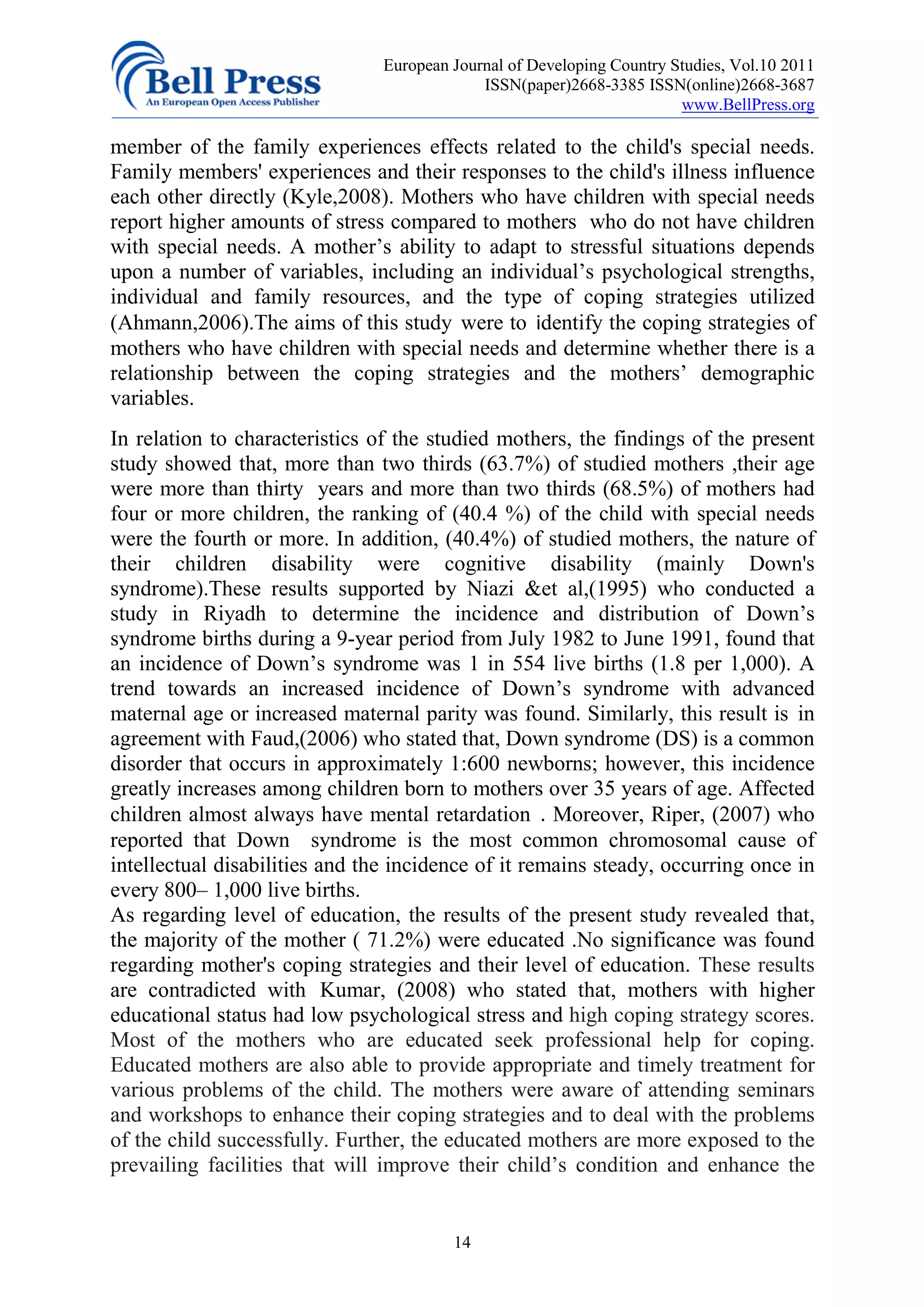Coping strategies of mothers having children with special needs | PDF
