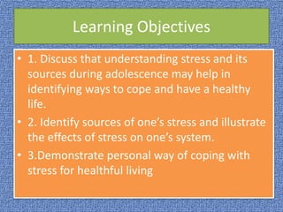 Coping with stress in middle and late adolescence | PPTX