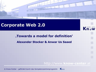 Corporate Web 2.0  ‚ Towards a model for definition‘ Alexander Stocker & Anwar Us Saaed 