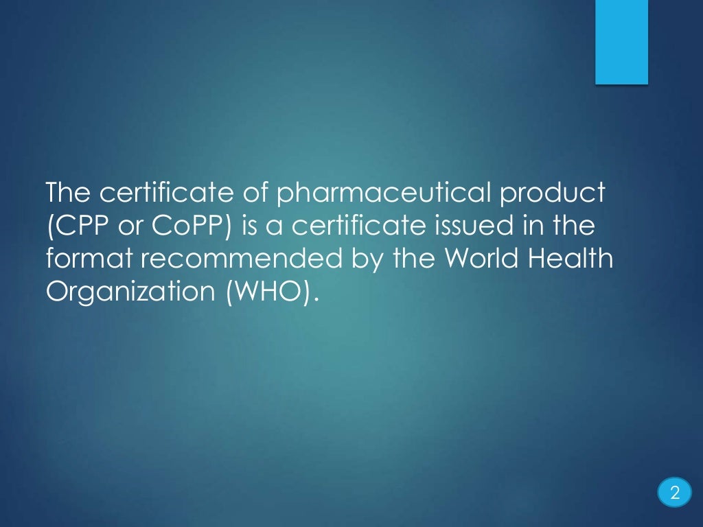 Copp CERTIFICATE OF PHARMACEUTICAL PRODUCT