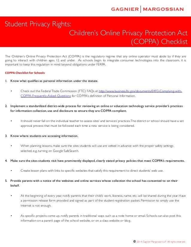 Student Privacy Rights Children’s Online Privacy Protection Act (COP…