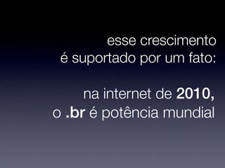 esse crescimento
 é suportado por um fato:

     na internet de 2010,
o .br é potência mundial
 