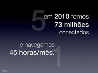5  em 2010 fomos
                  73 milhões
                      conectados




                 1
        e navegamos
...