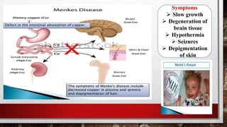 Symptoms
 Slow growth
 Degeneration of
brain tissue
 Hypothermia
 Seizures
 Depigmentation
of skin
 