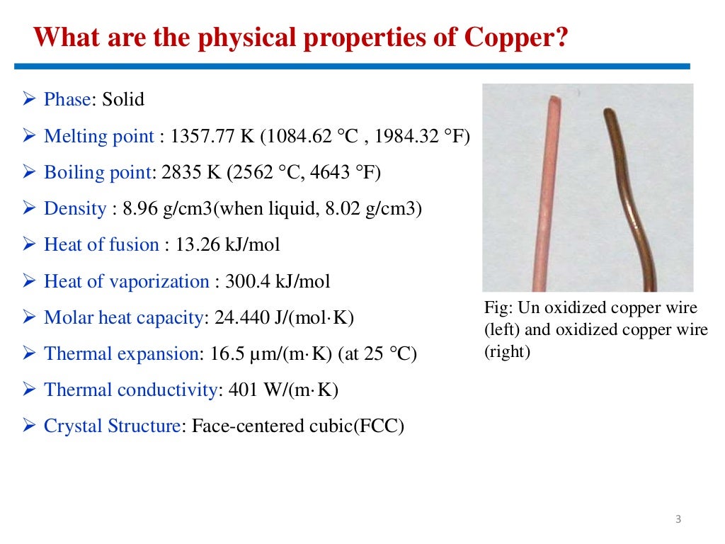 Physical properties of copper