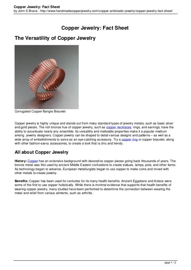 Copper Jewelry Fact Sheet