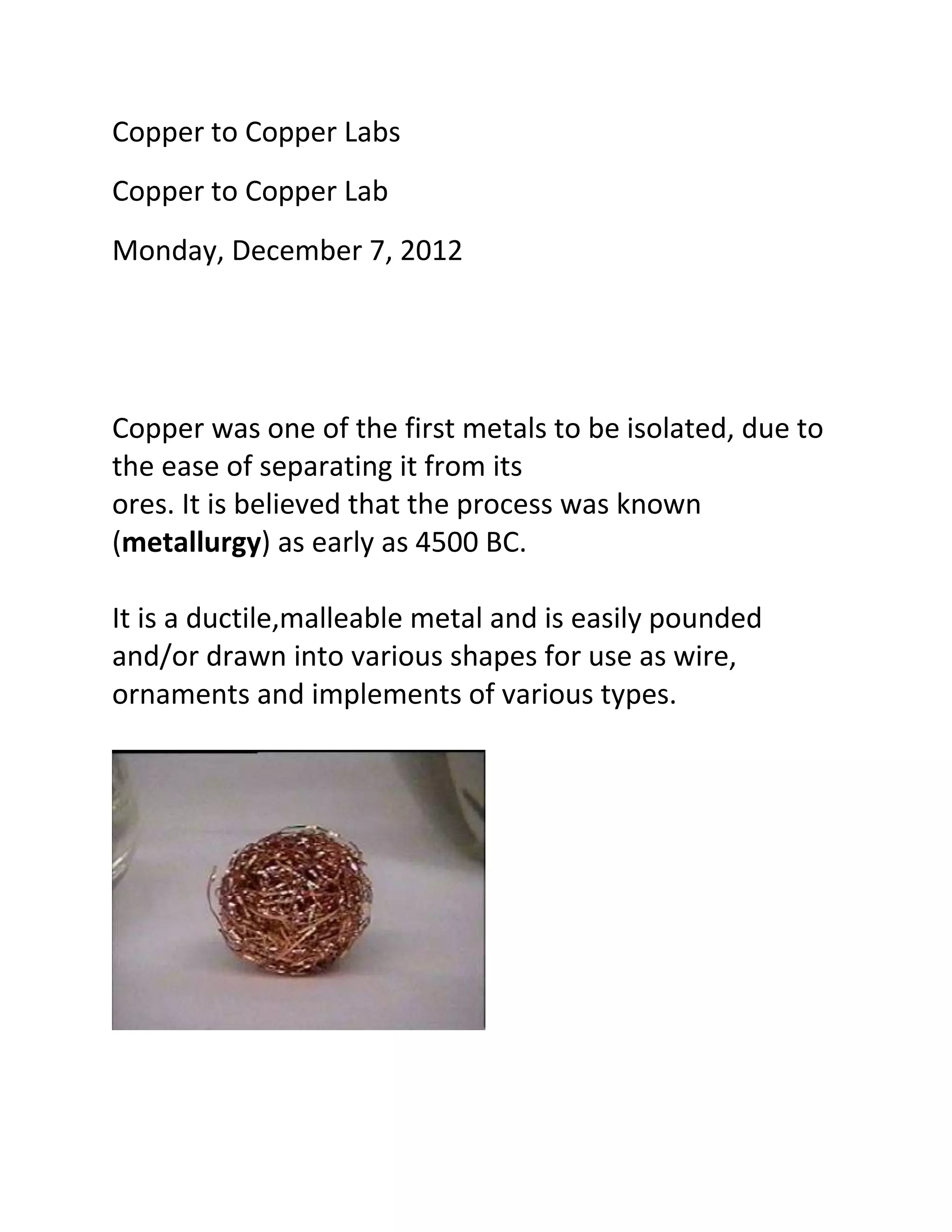Copper to copper labs better stronger faster | DOCX