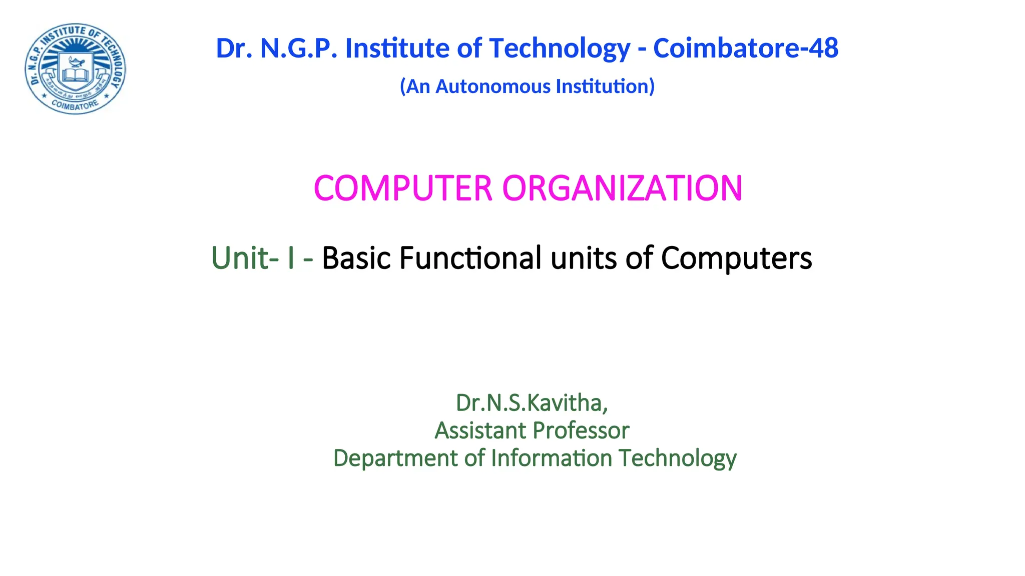 Computer Organization Subject-Basic Functional units of Computers | PPT