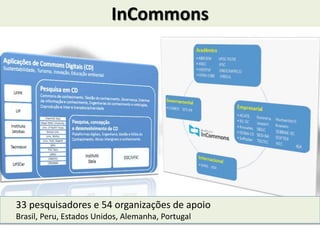 InCommons
33 pesquisadores e 54 organizações de apoio
Brasil, Peru, Estados Unidos, Alemanha, Portugal
 