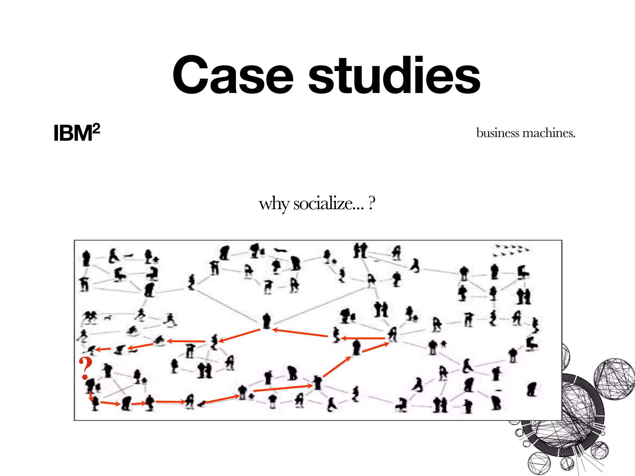 Case studies
IBM2                           business machines.




          why socialize... ?




  ?
 