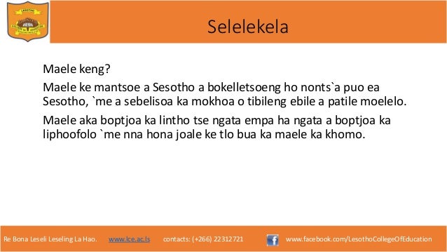 MAELE A SESOTHO EBOOK MAELE A SESOTHO EBOOK