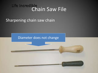 Chain Saw File
Sharpening chain saw chain
Diameter does not change
 
