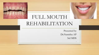 FULL MOUTH
REHABILITATION
Presented by
Dr.Namitha AP
3rd MDS
1
 