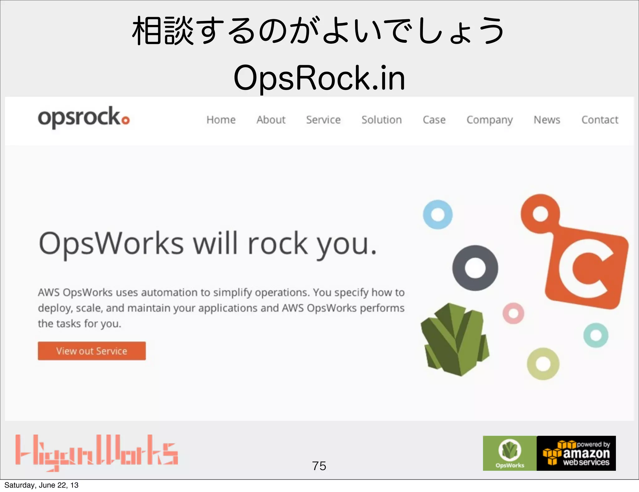 相談するのがよいでしょう
OpsRock.in
75
Saturday, June 22, 13
 