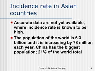 Incidence rate in Asian countries <ul><li>Accurate data are not yet available, where incidence rate is known to be high. <...