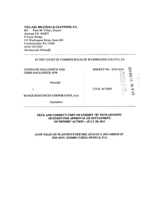 Confidential Settlement Agreement in Hallowich v Range Resources