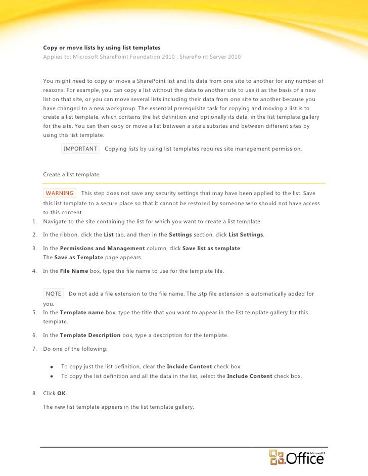 copy or move lists by using list templates epc group sharepoint 2 sharepoint foundation 2010 templates