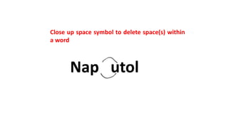 Nap utol
Close up space symbol to delete space(s) within
a word
 