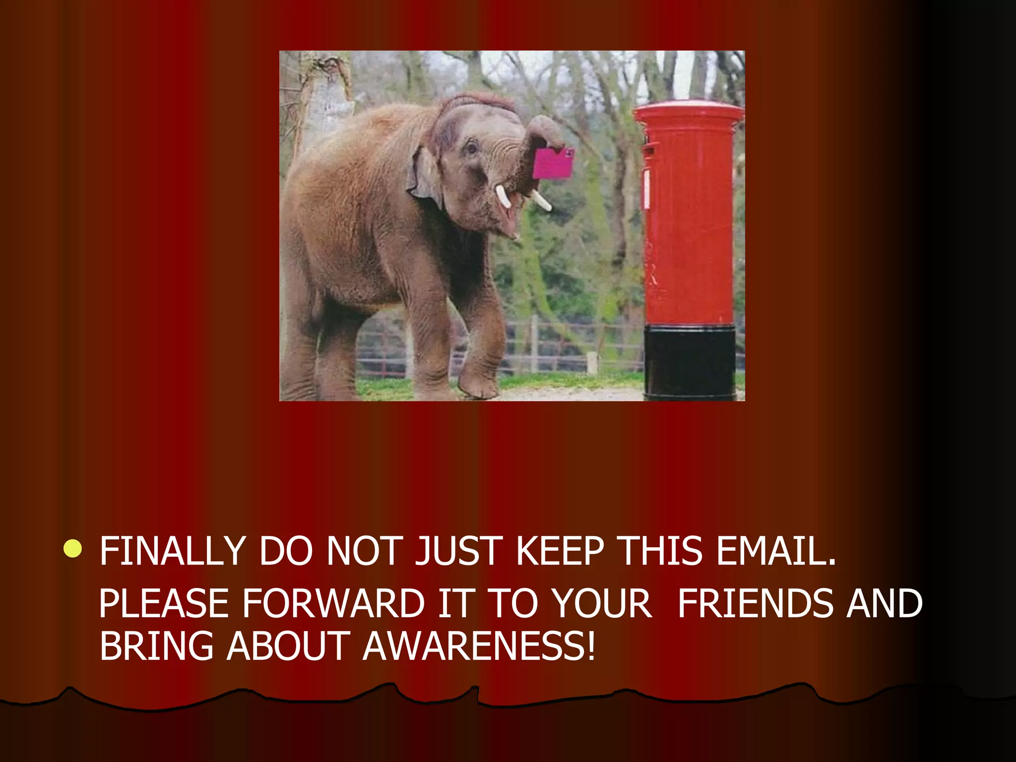 FINALLY DO NOT JUST KEEP THIS EMAIL. PLEASE FORWARD IT TO YOUR FRIENDS AND BRING ABOUT AWARENESS!