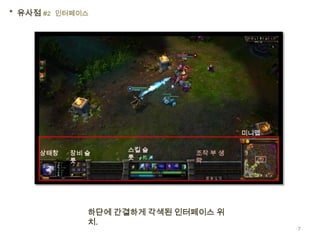 * 유사점 #2 인터페이스




                                      미니맵

                   스킬 슬
     상태창   장비 슬              조작 부 생
                   롯
           롯                 략




              하단에 간결하게 각색된 인터페이스 위
              치.
                                            7
 