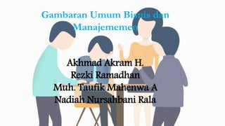 Gambaran Umum Bisnis dan
Manajememen
Akhmad Akram H.
Rezki Ramadhan
Muh. Taufik Mahenwa A
Nadiah Nursahbani Rala
 