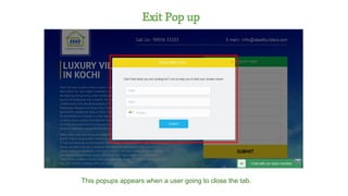 Exit Pop up
This popups appears when a user going to close the tab.