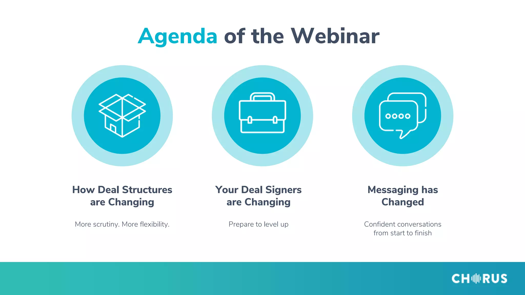 How Deal Structures
are Changing
More scrutiny. More flexibility.
Agenda of the Webinar
Your Deal Signers
are Changing
Prepare to level up
Messaging has
Changed
Confident conversations
from start to finish
 