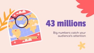 43 millions
Big numbers catch your
audience’s attention
 