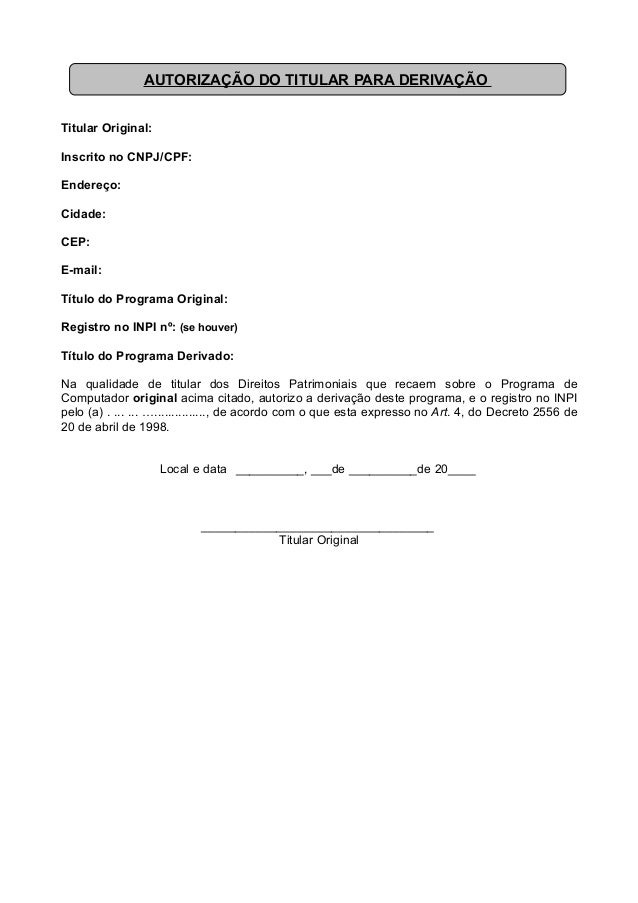Modelo de Autorização do Titular de Programa de Computador 