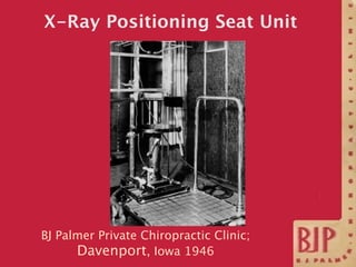 X-Ray Positioning Seat Unit




BJ Palmer Private Chiropractic Clinic;
      Davenport, Iowa 1946
 