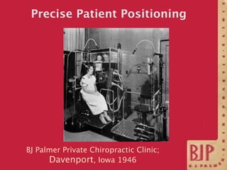 Precise Patient Positioning




BJ Palmer Private Chiropractic Clinic;
      Davenport, Iowa 1946
 