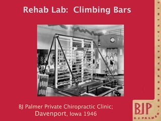 Rehab Lab: Climbing Bars




BJ Palmer Private Chiropractic Clinic;
      Davenport, Iowa 1946
 