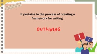 It pertains to the process of creating a
framework for writing.
 